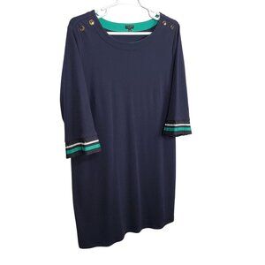 Talbots Plus Petite 3XP 3X Dress Shift Cotton Gold Button Pleated Trim Nautical